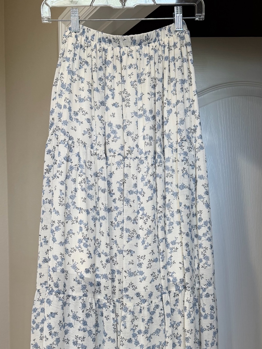 Blue Floral Tiered Maxi Skirt - Women